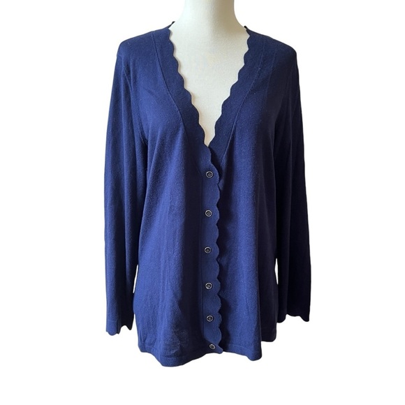 J MCLAUGHLIN EMMY CARDIGAN SCALLOP V NECK CASHMERE BLD LIGHTWEIGHT MINIMALIST M - Picture 1 of 12